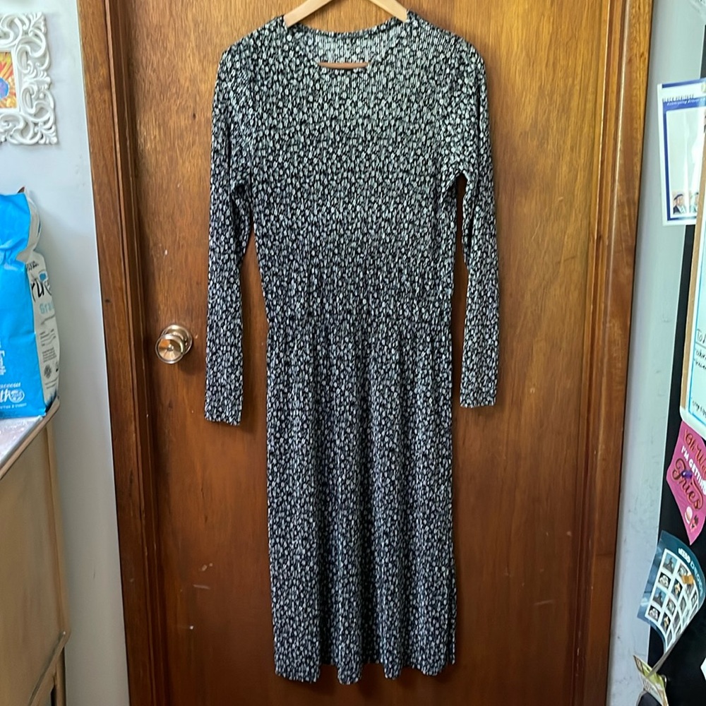 Zara micropleat floral long sleeve midi dress